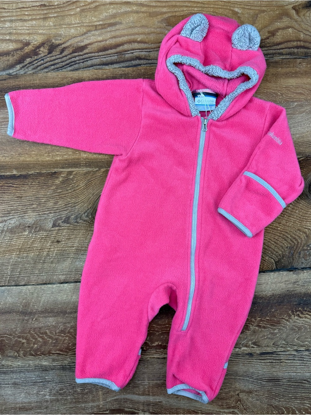 Columbia Hot Pink Fleece Hooded Baby One-Piece